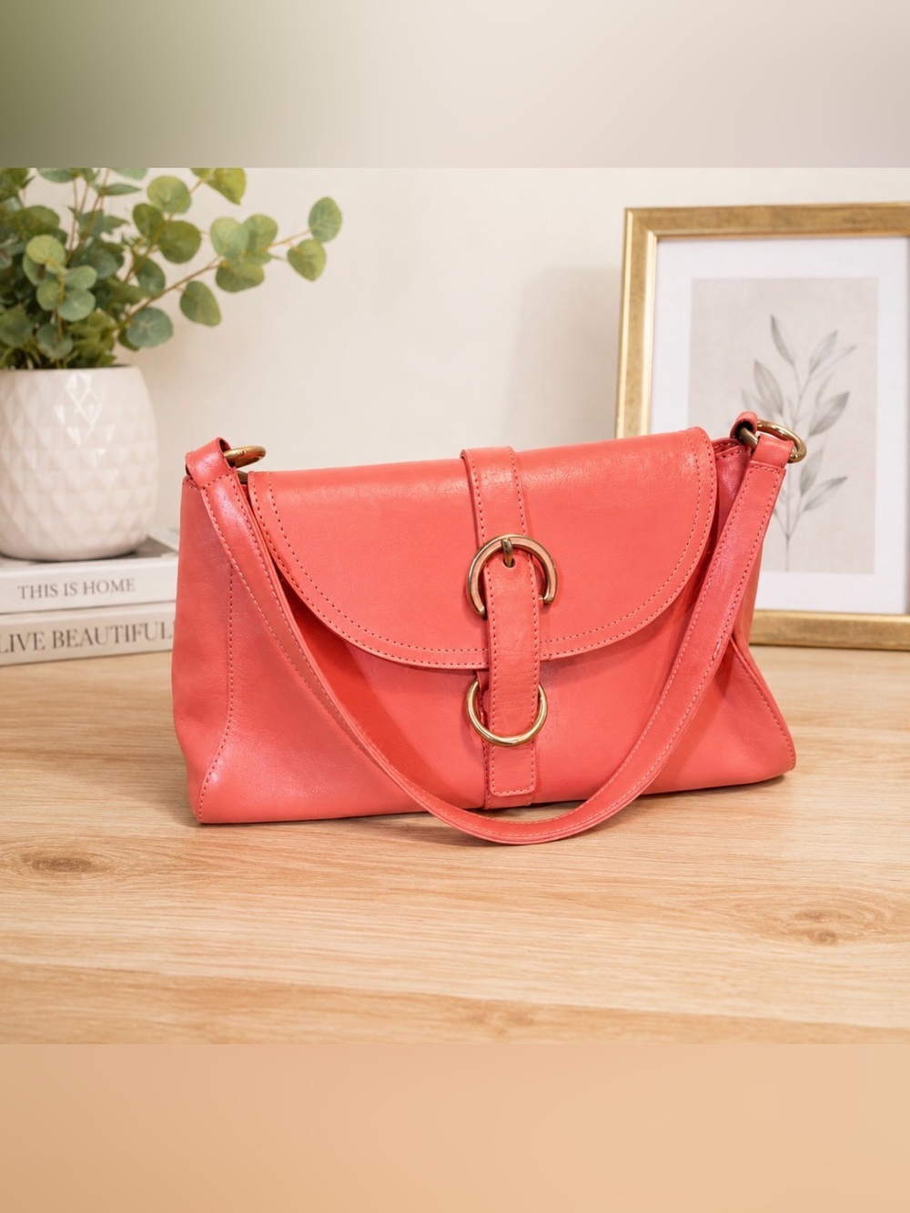 Furla Italian designer salmon color Leather shoulder satchel Bag